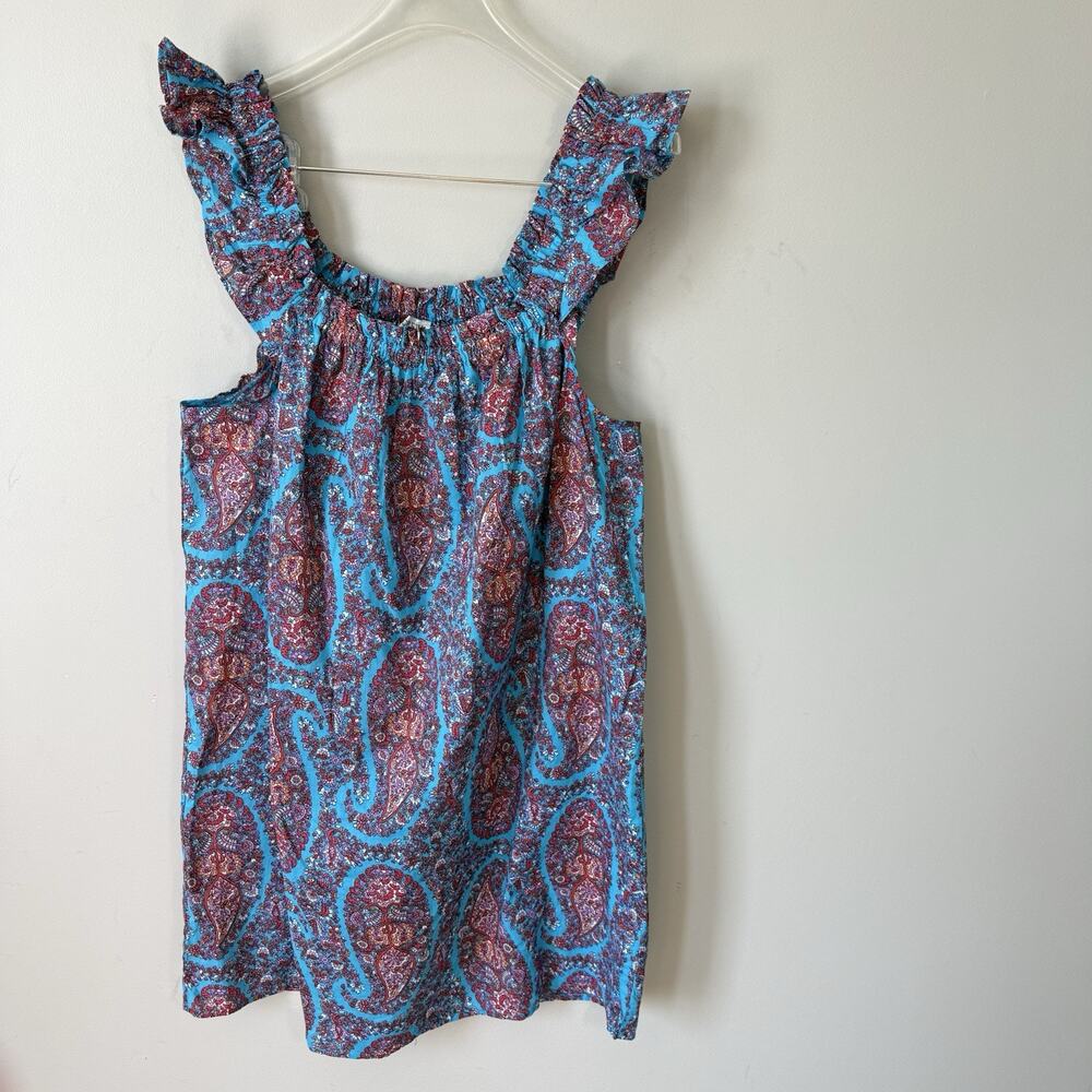 J.CREW Flutter Sleeve Sun Mini Dress Paisley Size XS Blue Red Square Neck New